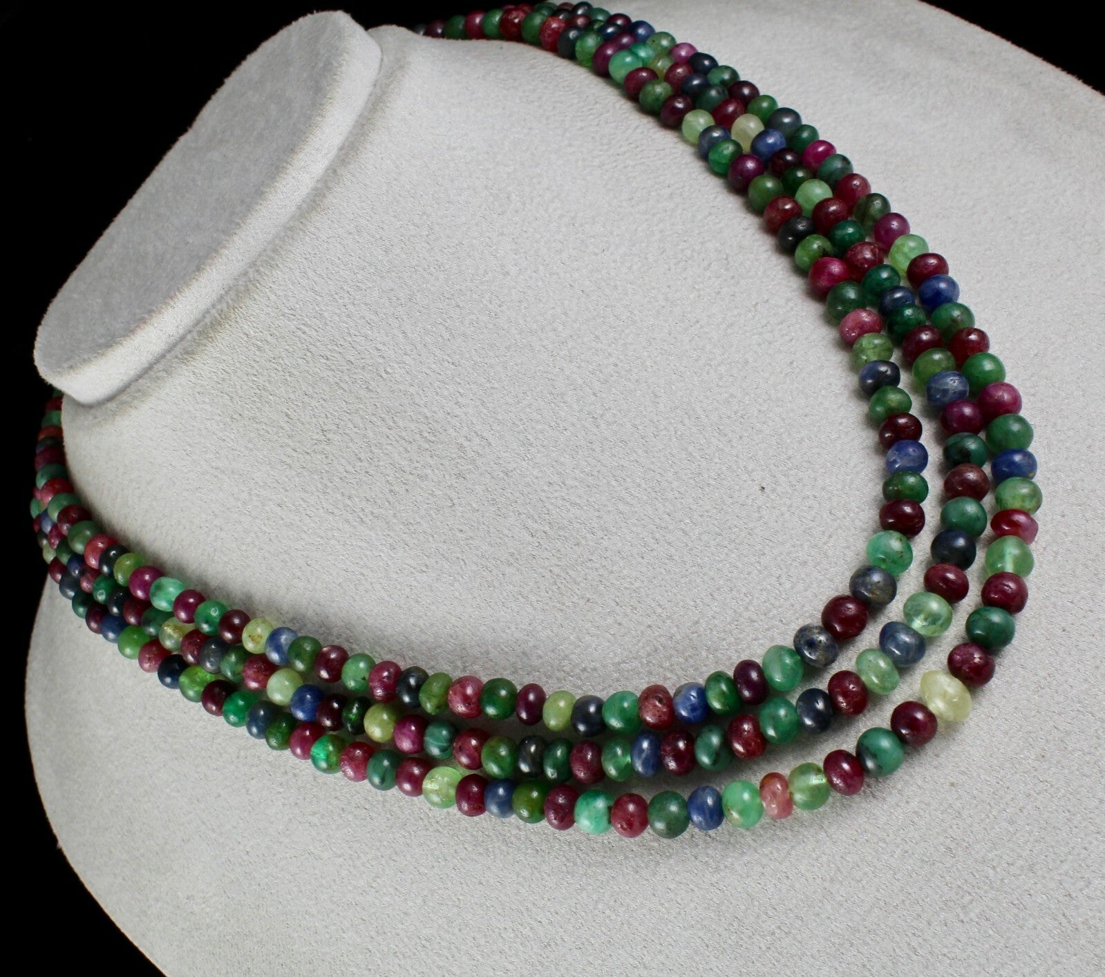 Certified Natural Emerald Ruby Sapphire Multi Bead 565ct Necklace For Women