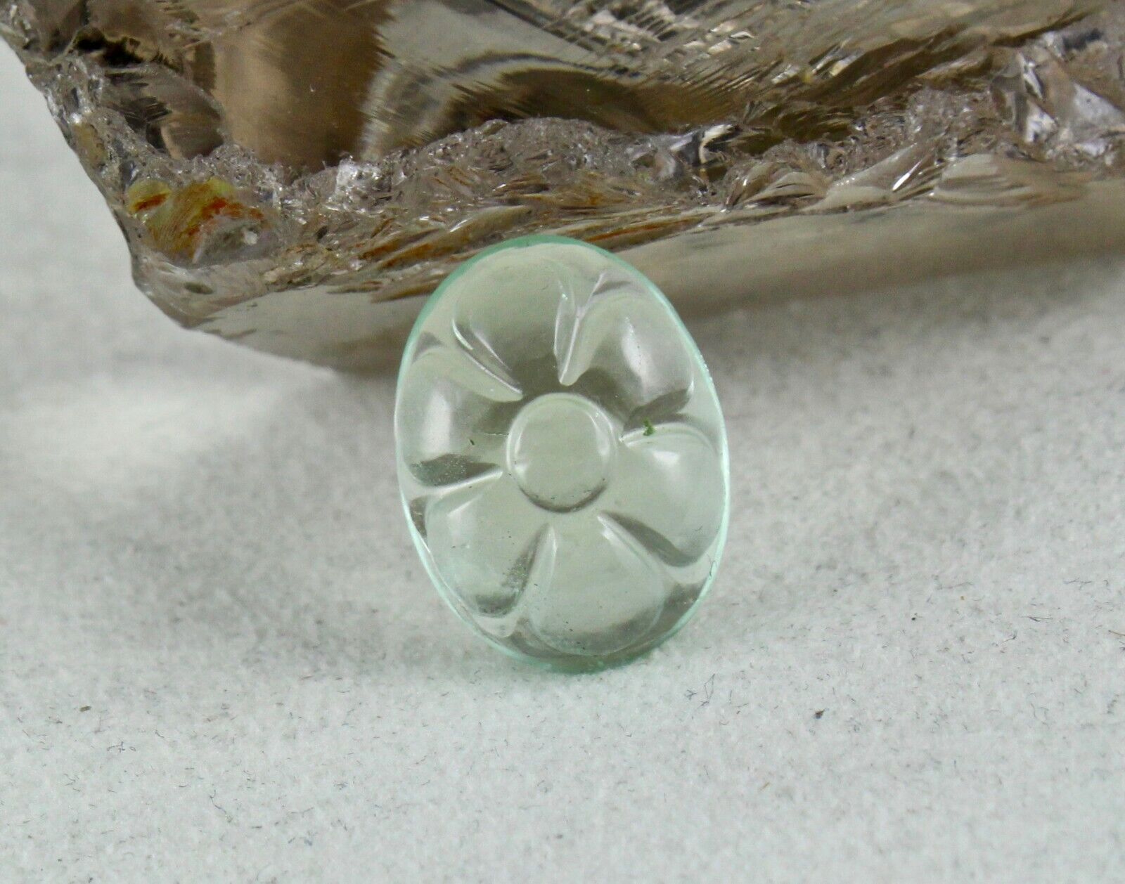 Natural Green Aquamarine Carved Flower Cabochon 14.81 Ct Gemstone Ring Pendant