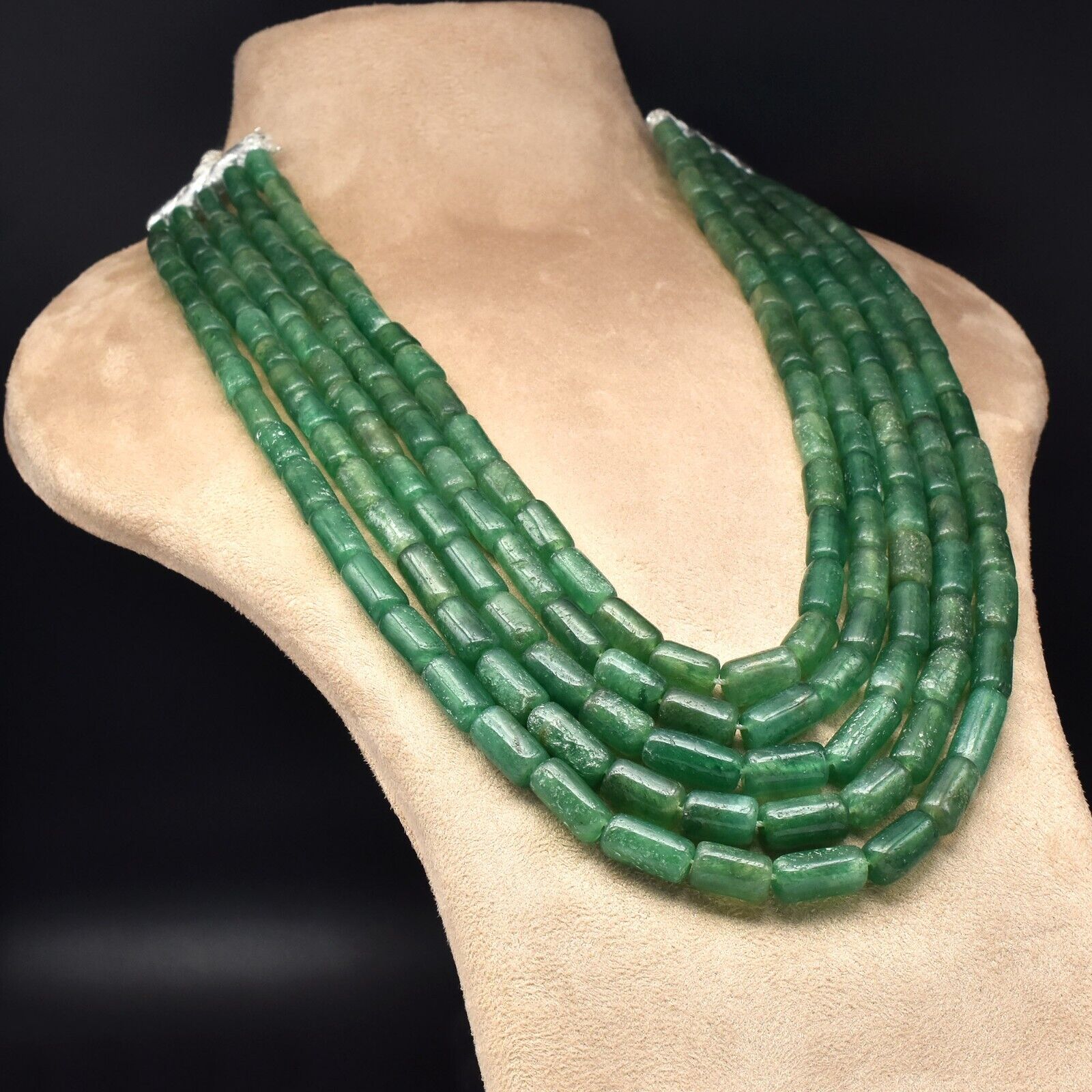 Vintage Natural Green Quartz Tube Fancy Beads 5 L 1199 Ct Fine Gemstone Necklace