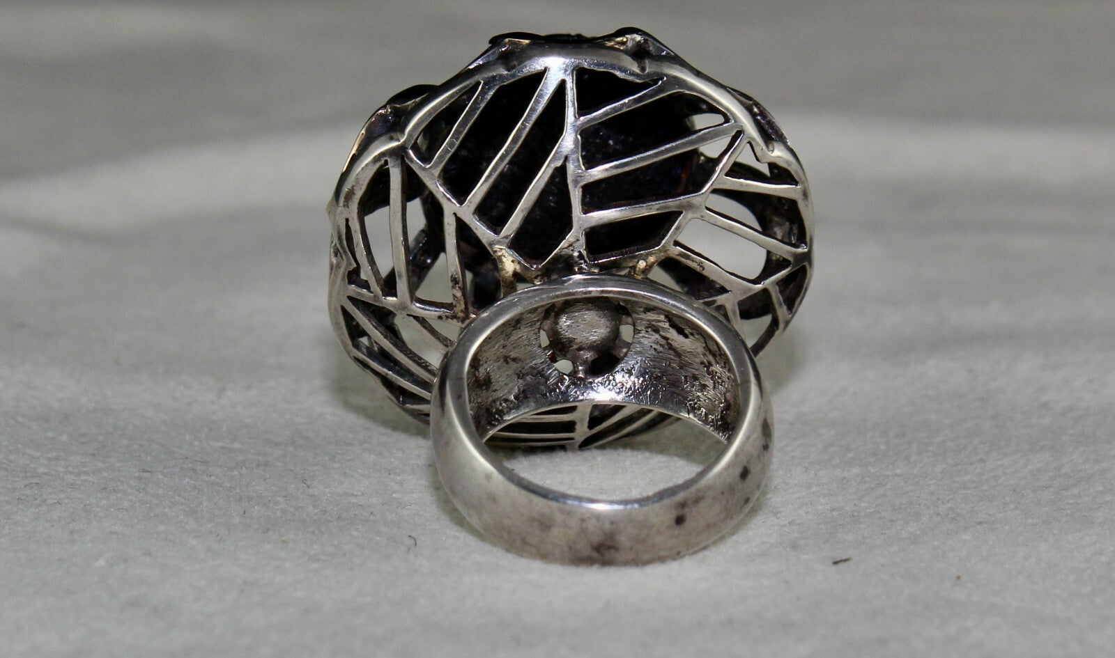 Natural Iolite 126ct Natural Diamond 18k Gold Silver Victorian Cocktail Ring