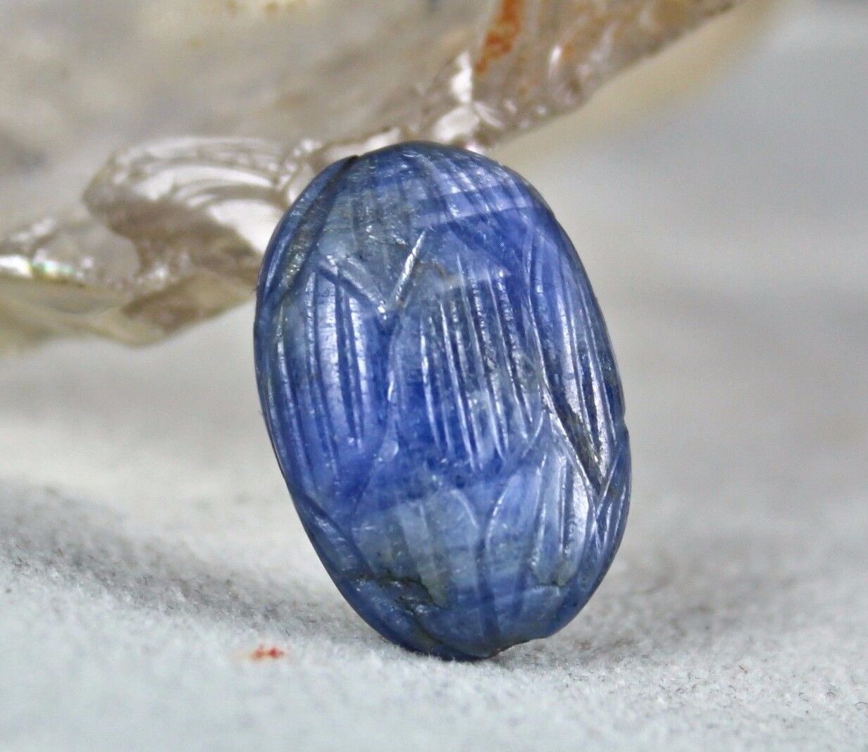 Old Natural Blue Sapphire Bead Engraved Oval 45.70 Ct Hanging Gemstone Pendant