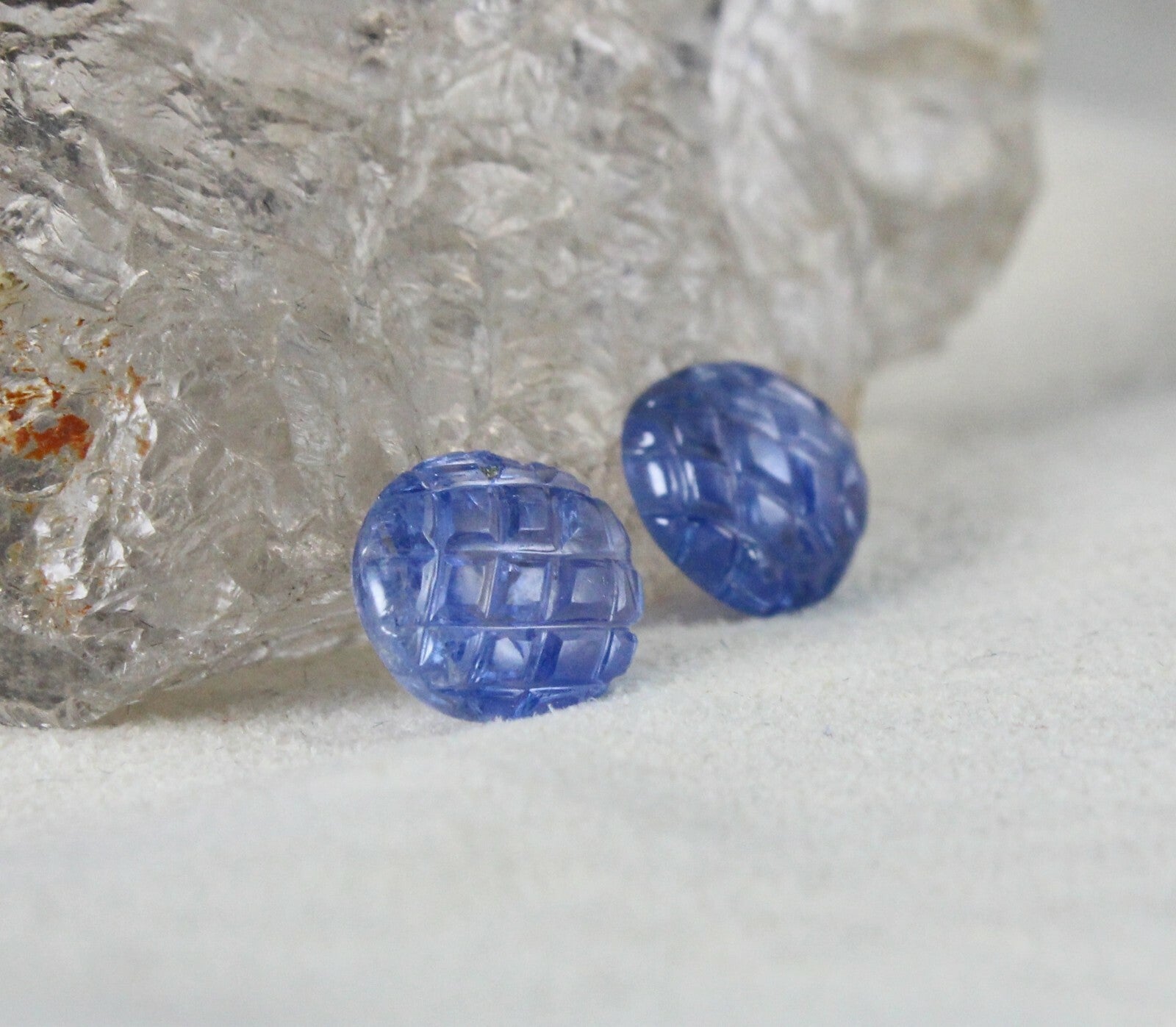 Certified Blue Sapphire 9.67 Cts Carved Oval Loose Gemstone For Earrings