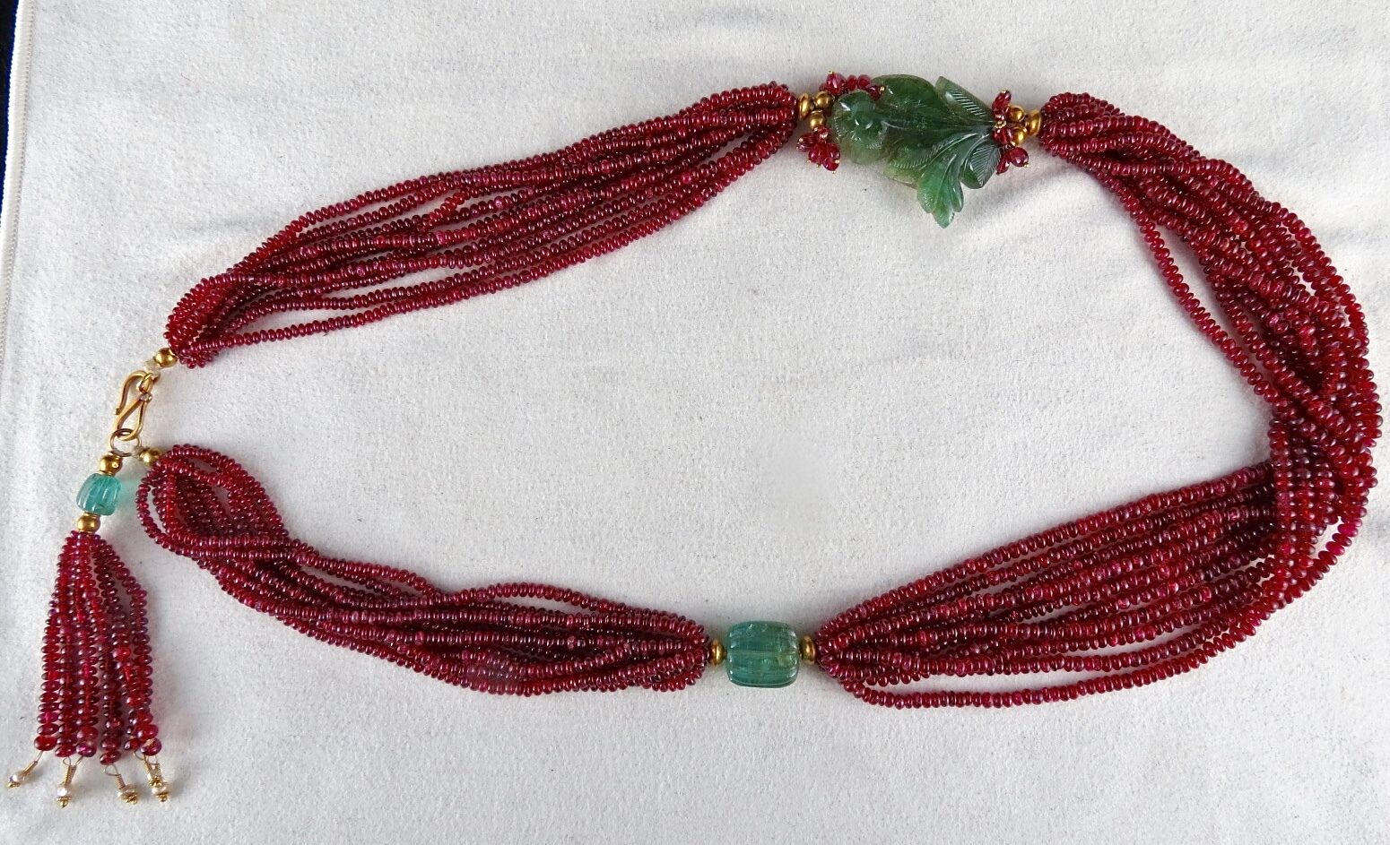 NATURAL ZAMBIAN EMERALD RUBY DIAMOND 22KGOLD JADAU SPINEL BEADS ANTIQUE NECKLACE