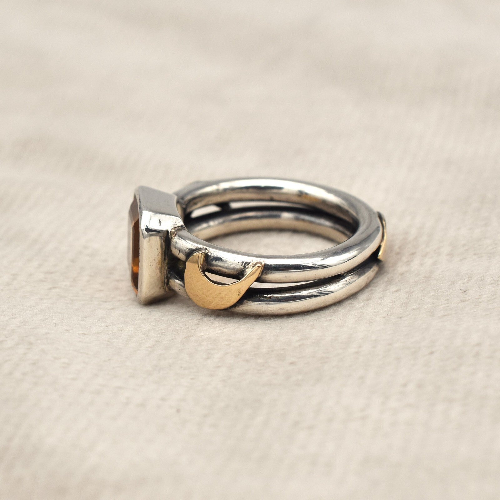 Vintage Citrine 10ct Ring 18k Gold 925 Sterling Silver Women November Birthstone