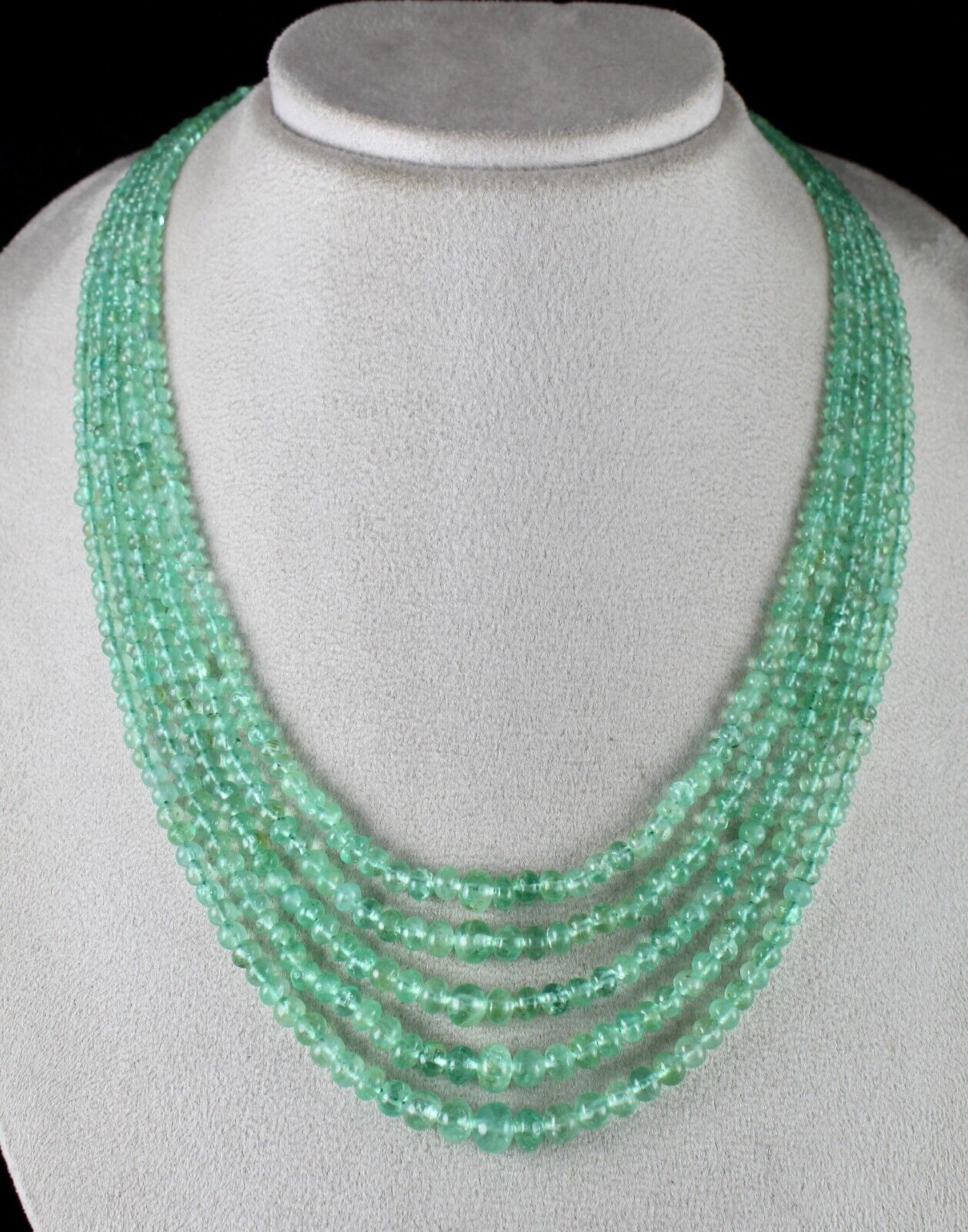 ANTIQUE COLOMBIAN EMERALD BEADS ROUND 5 L 353 CARATS GEMSTONE IMPORTANT NECKLACE