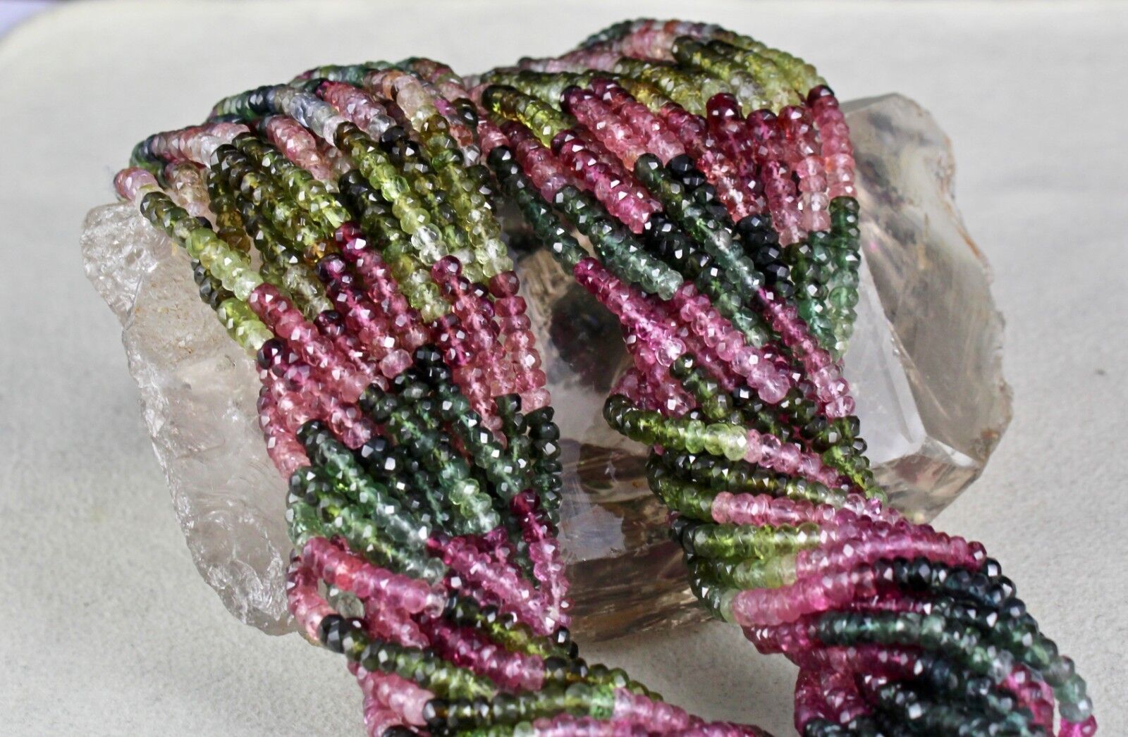 Natural Multi Tourmaline Beads 20 L 1025 Ct Round Cut Gemstone Silver Necklace