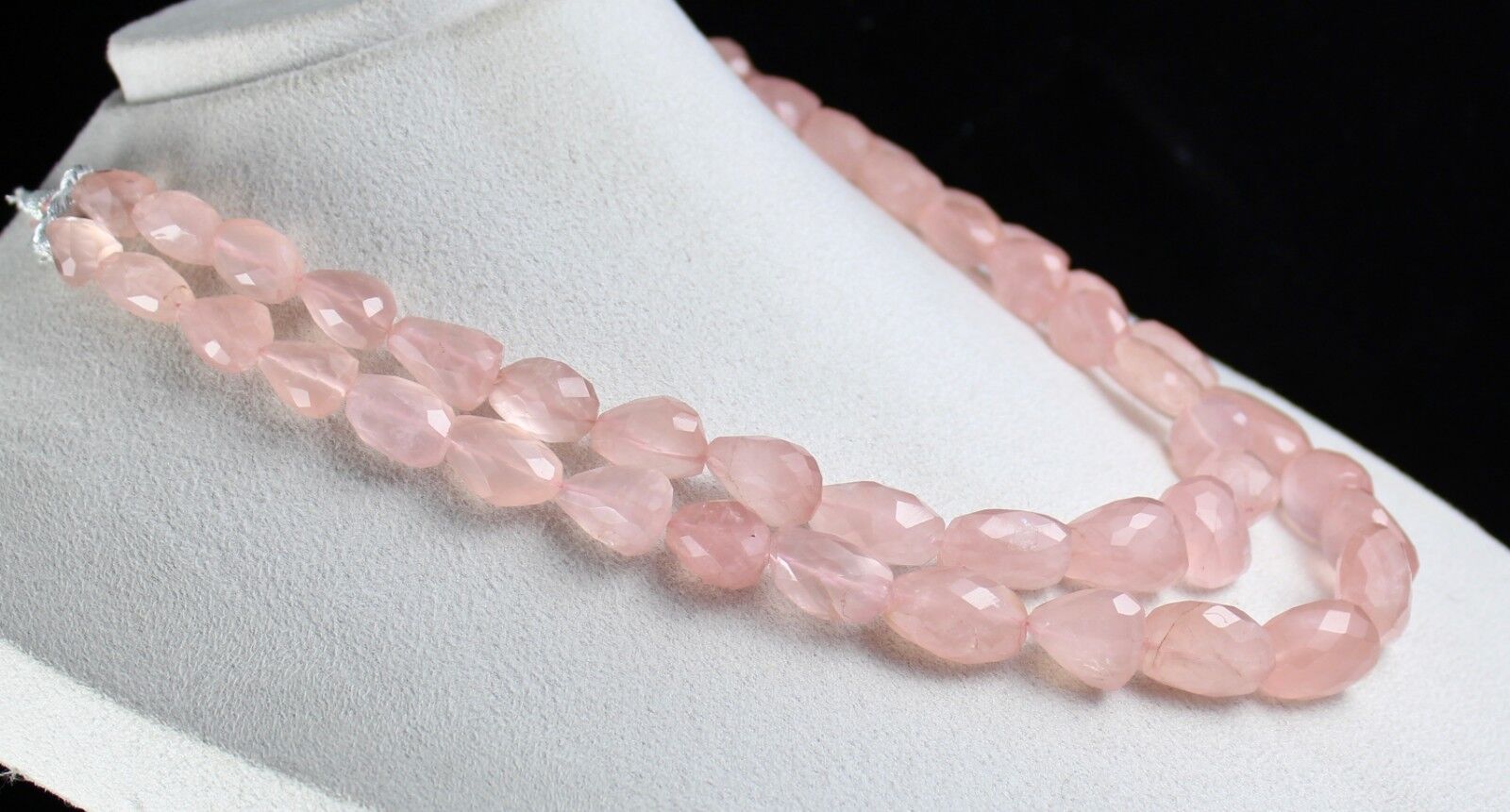 NATURAL ROSE QUARTZ TUMBLE CABOCHON 2 LINE 889 CTS BEADS GEMSTONE NECKLACE