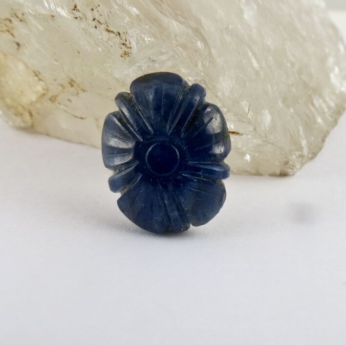 GTL CERTIFIED NATURAL BLUE SAPPHIRE CARVED FLOWER 20 CTS RARE GEMSTONE FOR RING