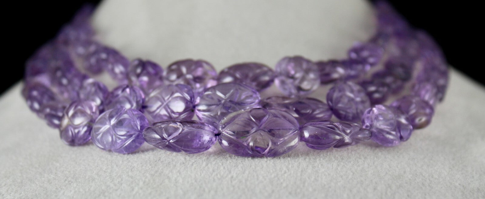 Certified Antique Amethyst Beads 754 Carats Carved Oval Natural Necklace