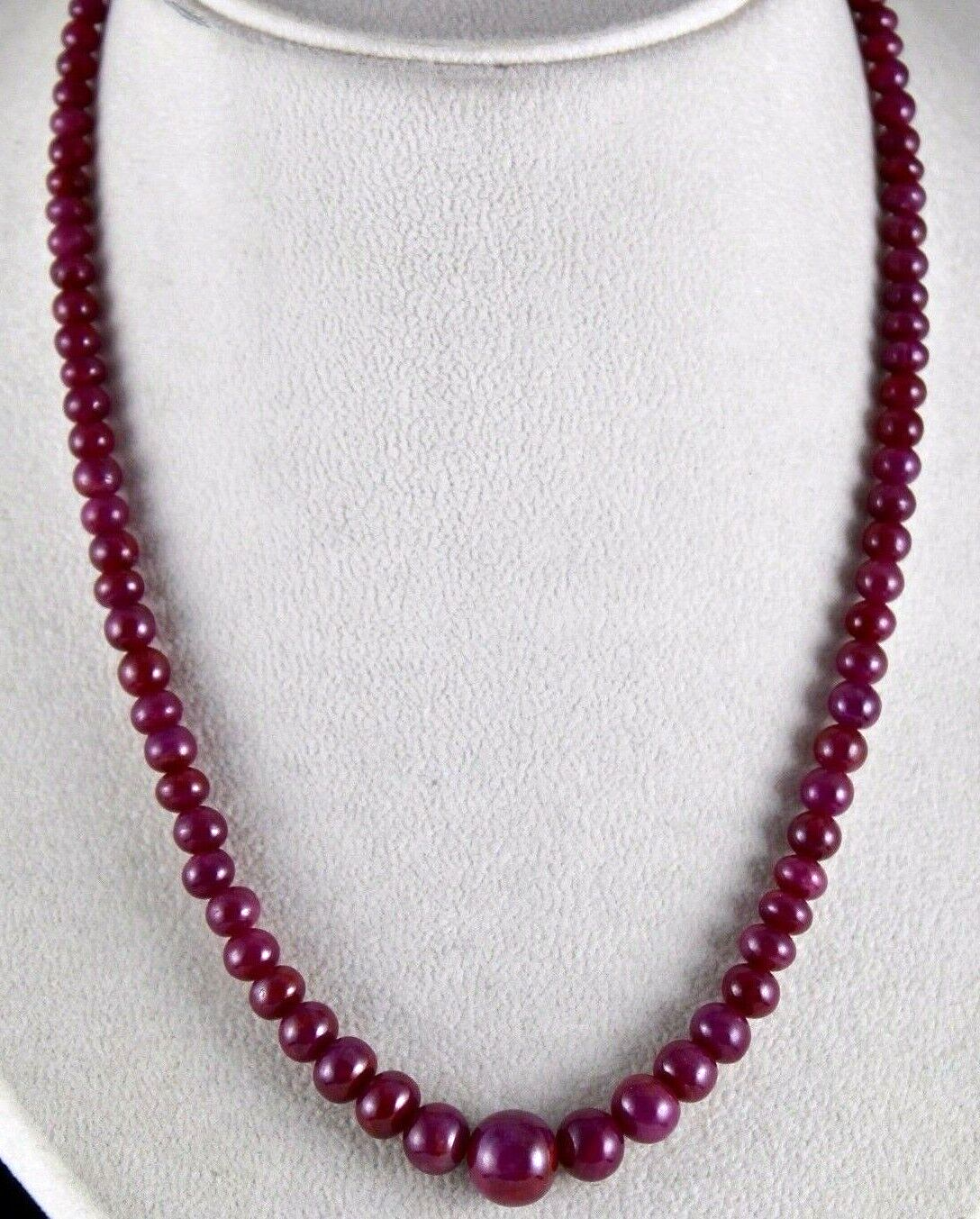 Certified Natural Ruby Necklace Round Beads 216 Ct Sterling Silver Clasp