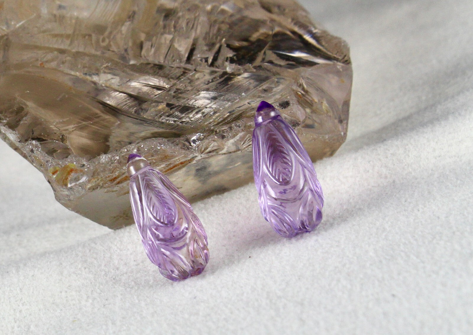 Natural Amethyst Carved Drops 11 Pcs 247cts Loose Gem Necklace Earring Set
