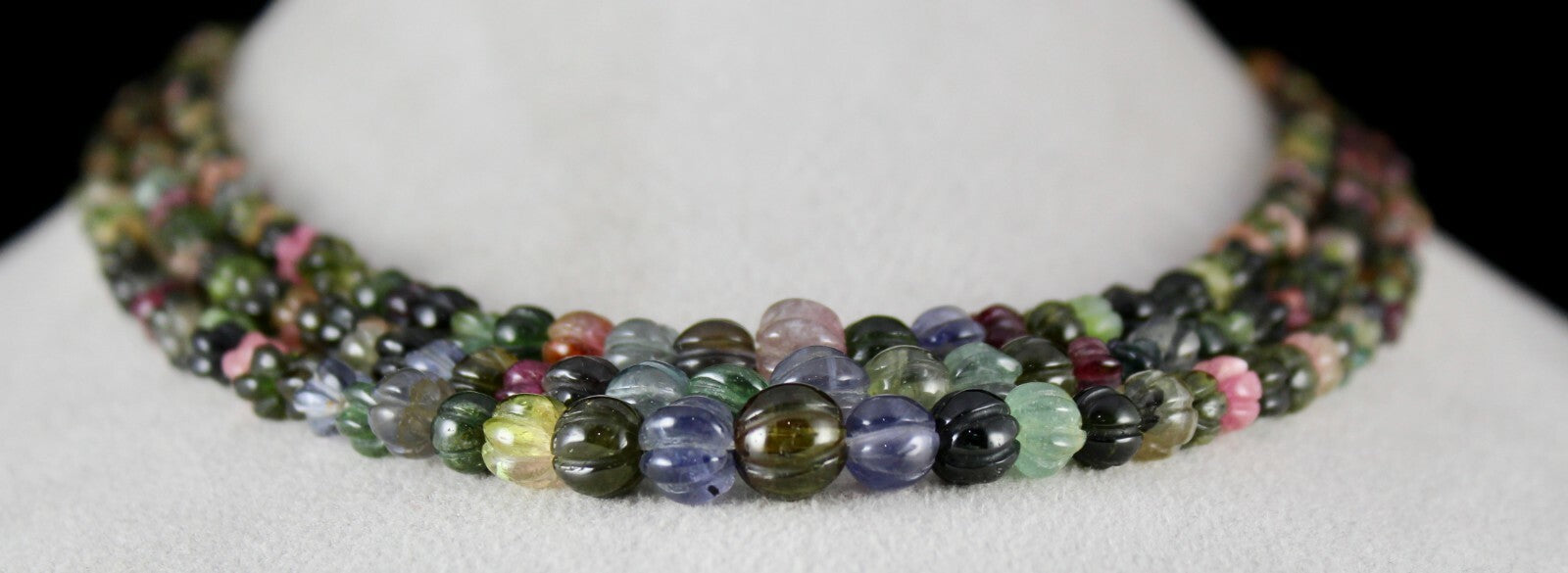 Certified Natural Multi Tourmaline Carved Melon Beads Necklace 390 Ct