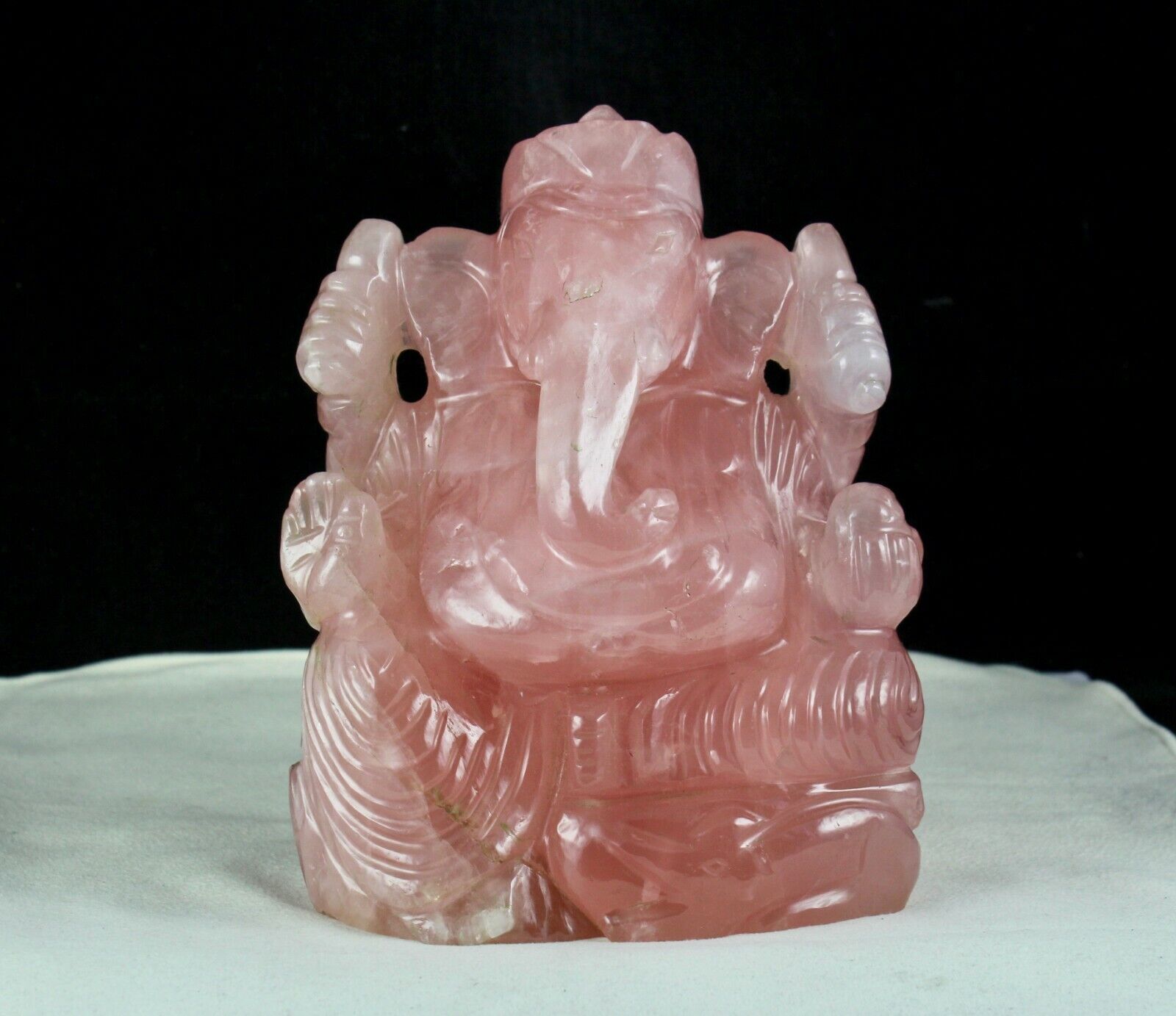 PINK 6"INCH NATURAL ROSE QUARTZ LORD GANESHA 10200 CARATS GEMSTONE STATUE FIGURE