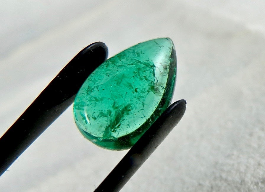 Certified Natural Zambia Emerald Pear Cabochon 4.79 Ct Loose Gemstone For Ring