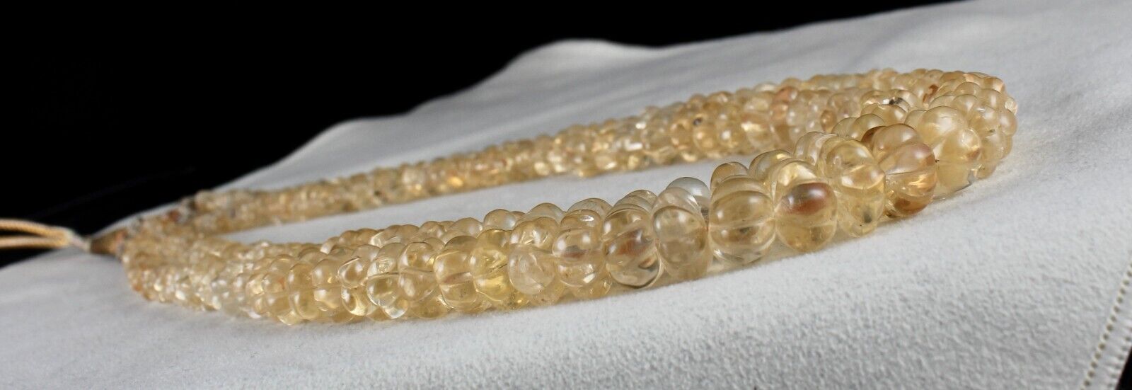 Natural Yellow Citrine Beads Carved Round 2 L 558 Ct Gemstone Vintage Necklace