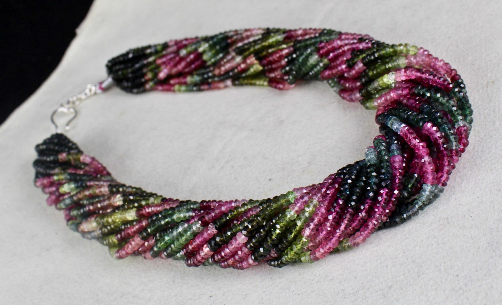 Certified Natural Multi Tourmaline 1025ct Beads Round Sterling Silver Necklace