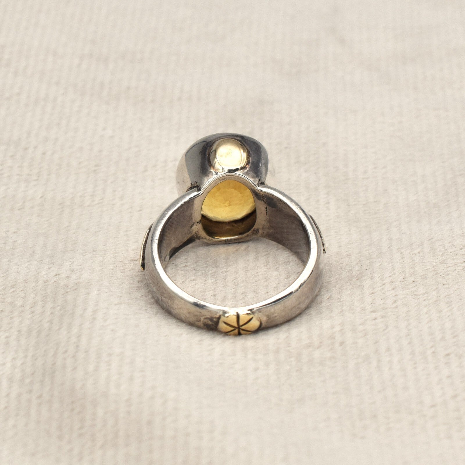 Vintage Yellow Citrine 61ct Natural Diamond 18k Gold 925 Sterling Silver Ring