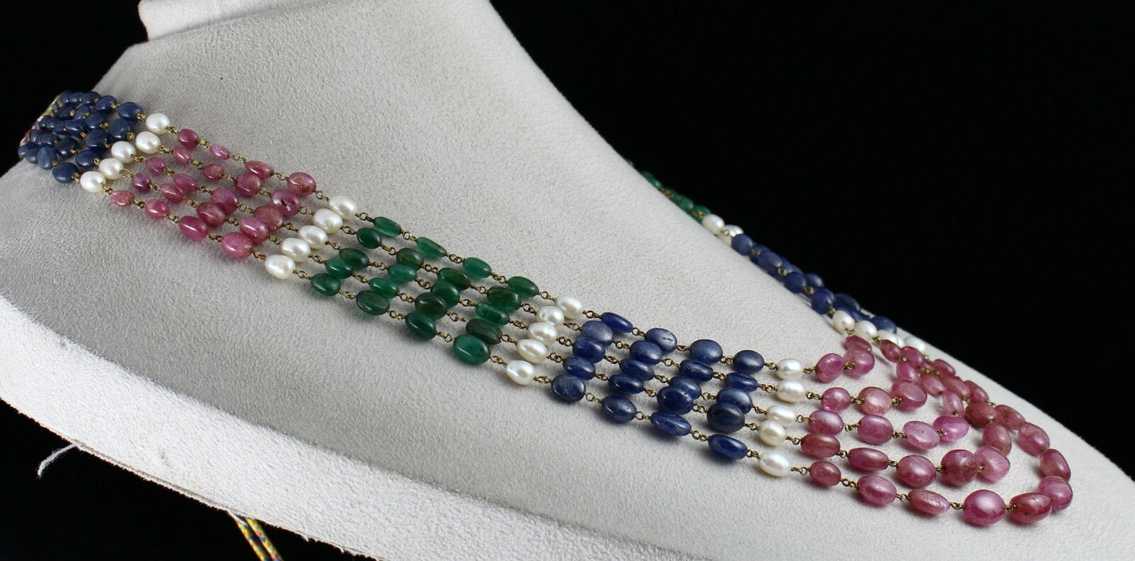 Certified 505 Ct Natural Ruby Blue Sapphire Emerald Pearl 18k Gold Necklace