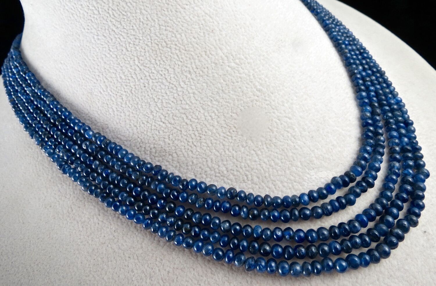 NATURAL BLUE SAPPHIRE BEADS ROUND 5 LINE 289 CARATS GEMSTONE SILVER NECKLACE