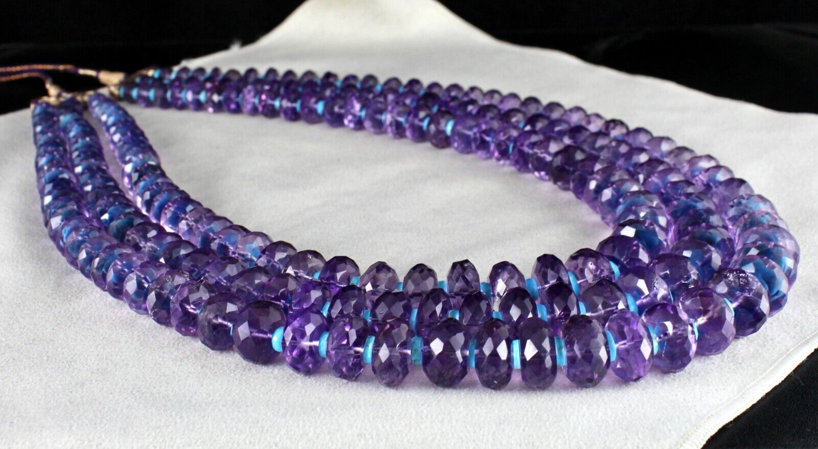 NATURAL AMETHYST FACETED ROUND TURQUOISE BEADS 3 L 1838 CT GEMSTONE NECKLACE