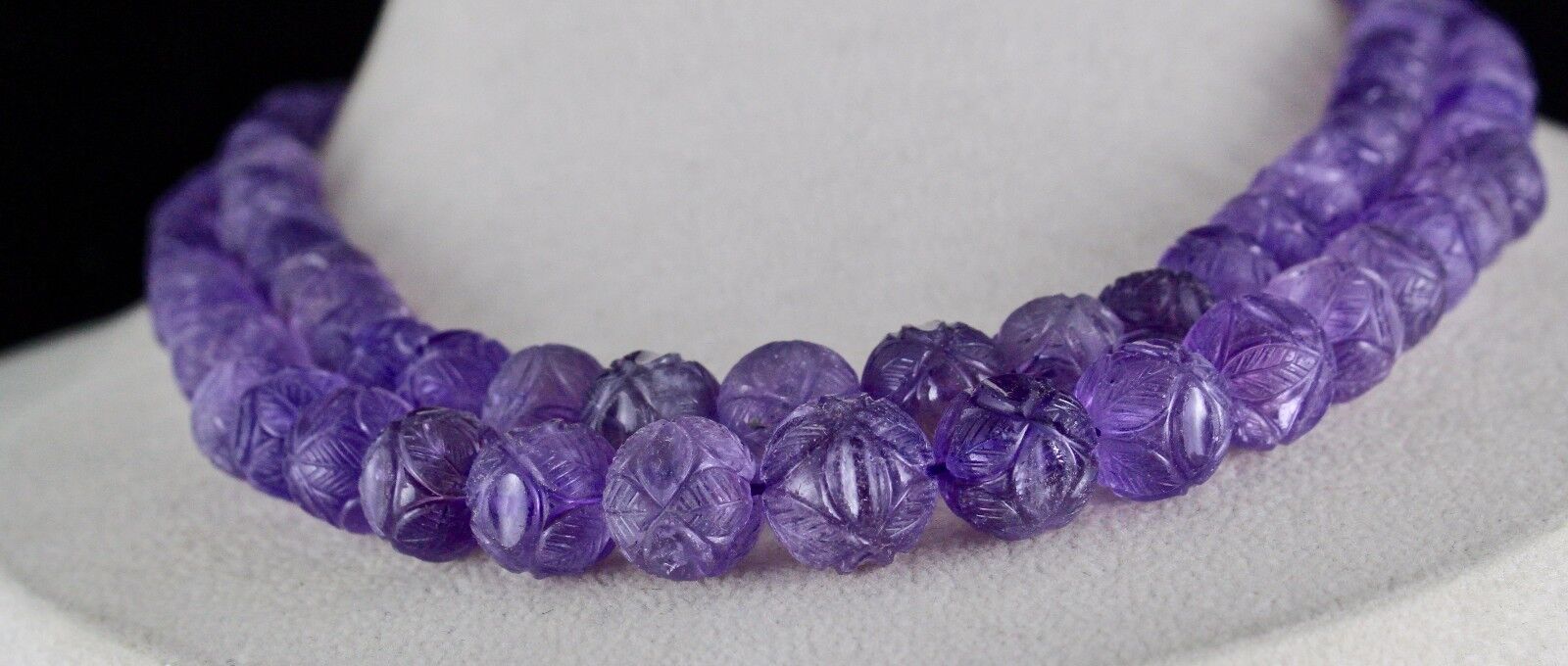 Natural Amethyst Beads Engraved 2 L 616 Ct Purple Gemstone Vintage Old Necklace