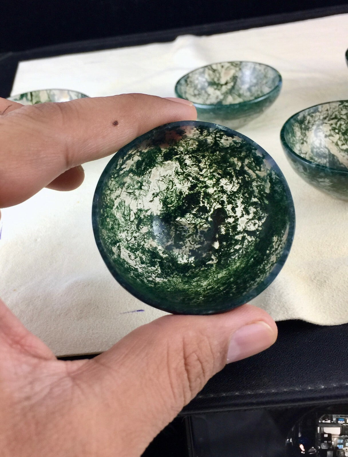 Natural Mos Agate Carved Bowls Semi Precious 861 Ct Gemstone Home Decor 7 Pcs