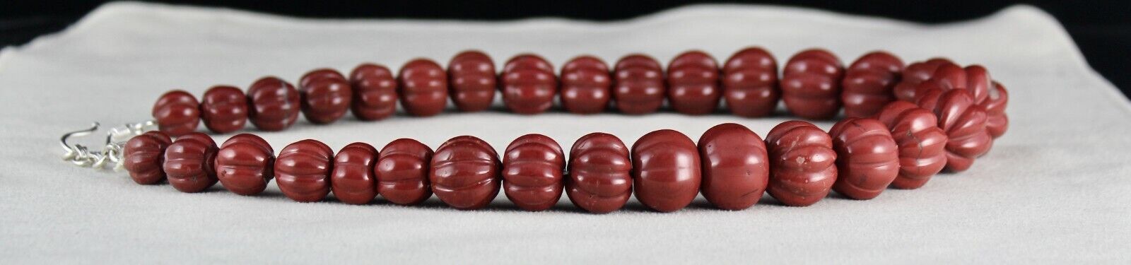 Red Jasper Carved Melon Beads 22mm Big 882 Cts Gemstone Silver Fashion Necklace