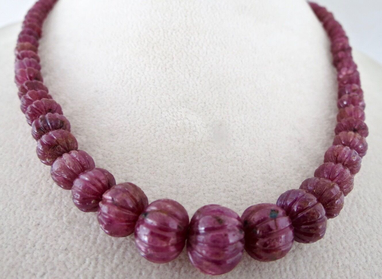 Natural Ruby Carved Beads Necklace 285 Carats Untreated Round Beaded Gemstone