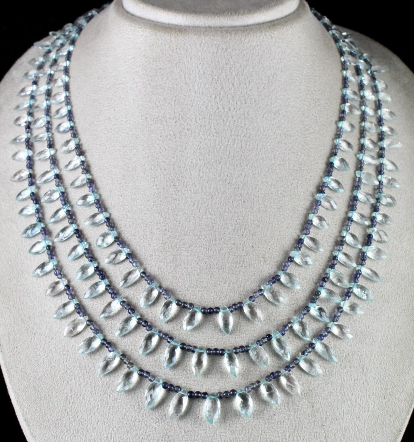 Certified Natural Aquamarine Briolette 290ct Iolite Round Gemstone Necklace