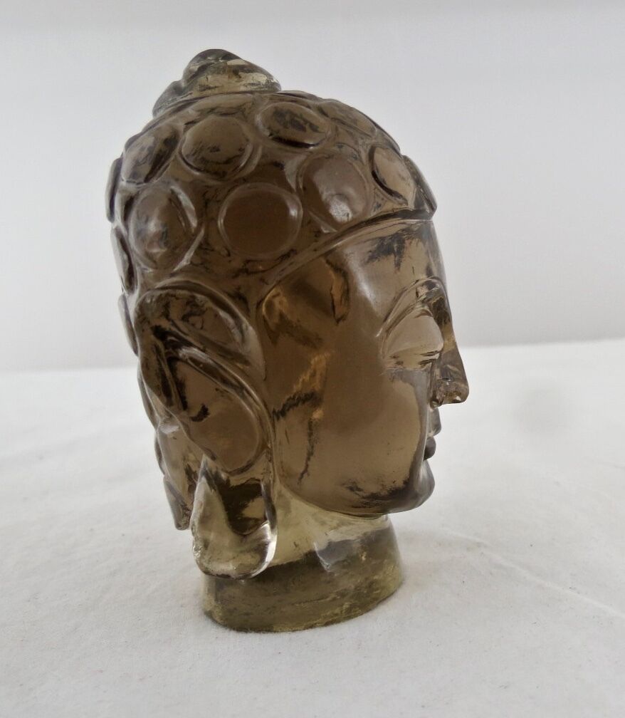 Natural Smokey Quartz Buddha Head 3.5" 1320 Ct Black Gemstone Home Decor Statue