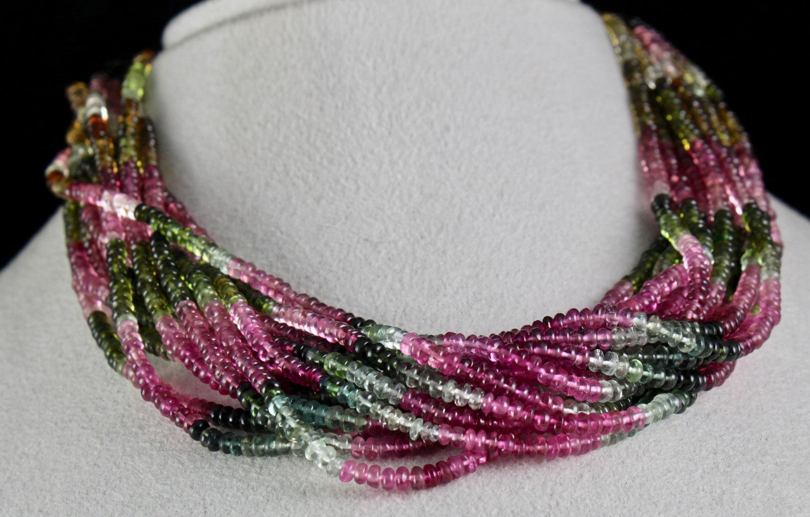 Certified Natural Multi Tourmaline 568 Ct Sterling Silver Round Gem Necklace