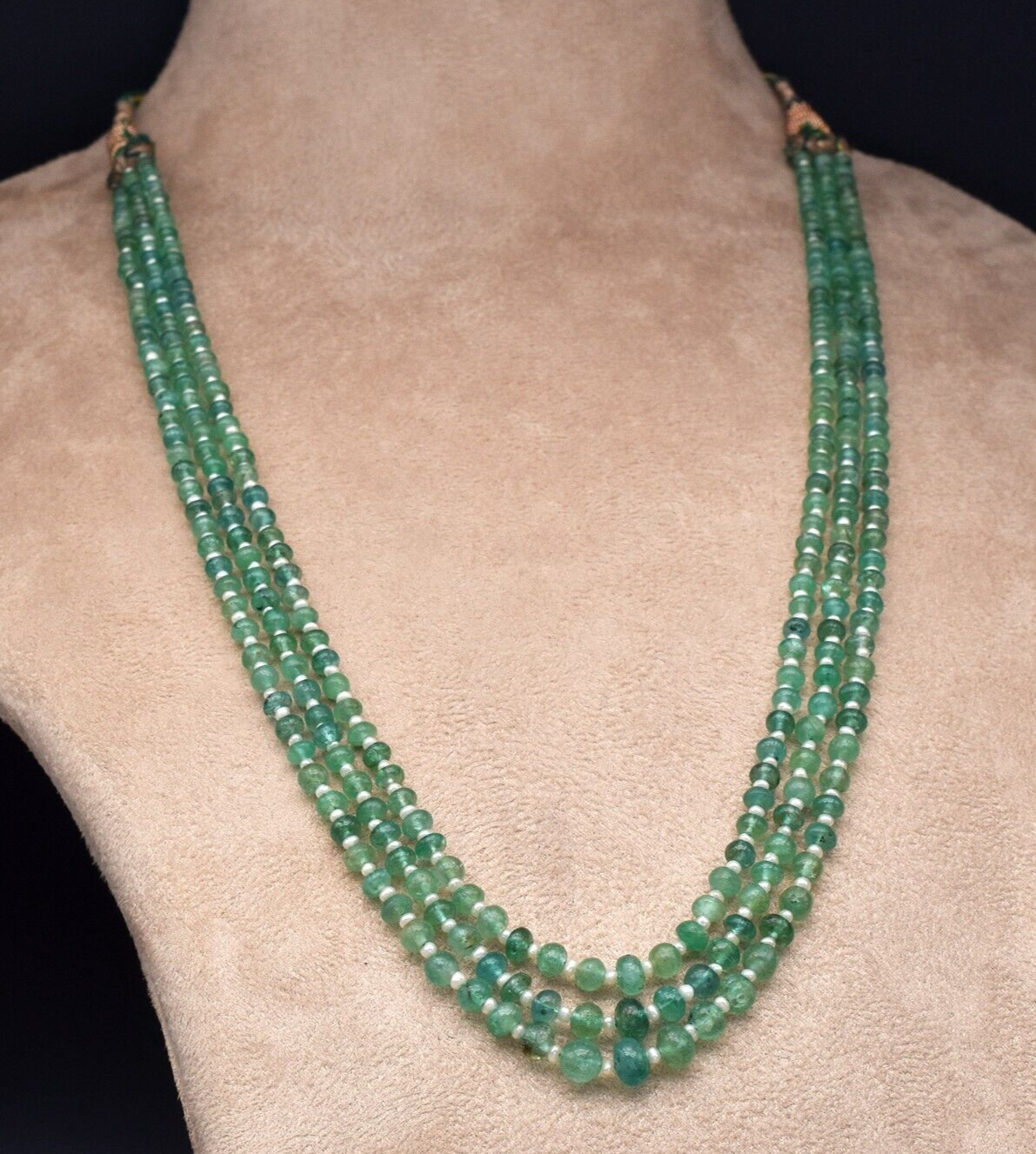 Vintage Natural Emerald Pearl Beads Round 3 L 117 Ct Gemstone Old Necklace