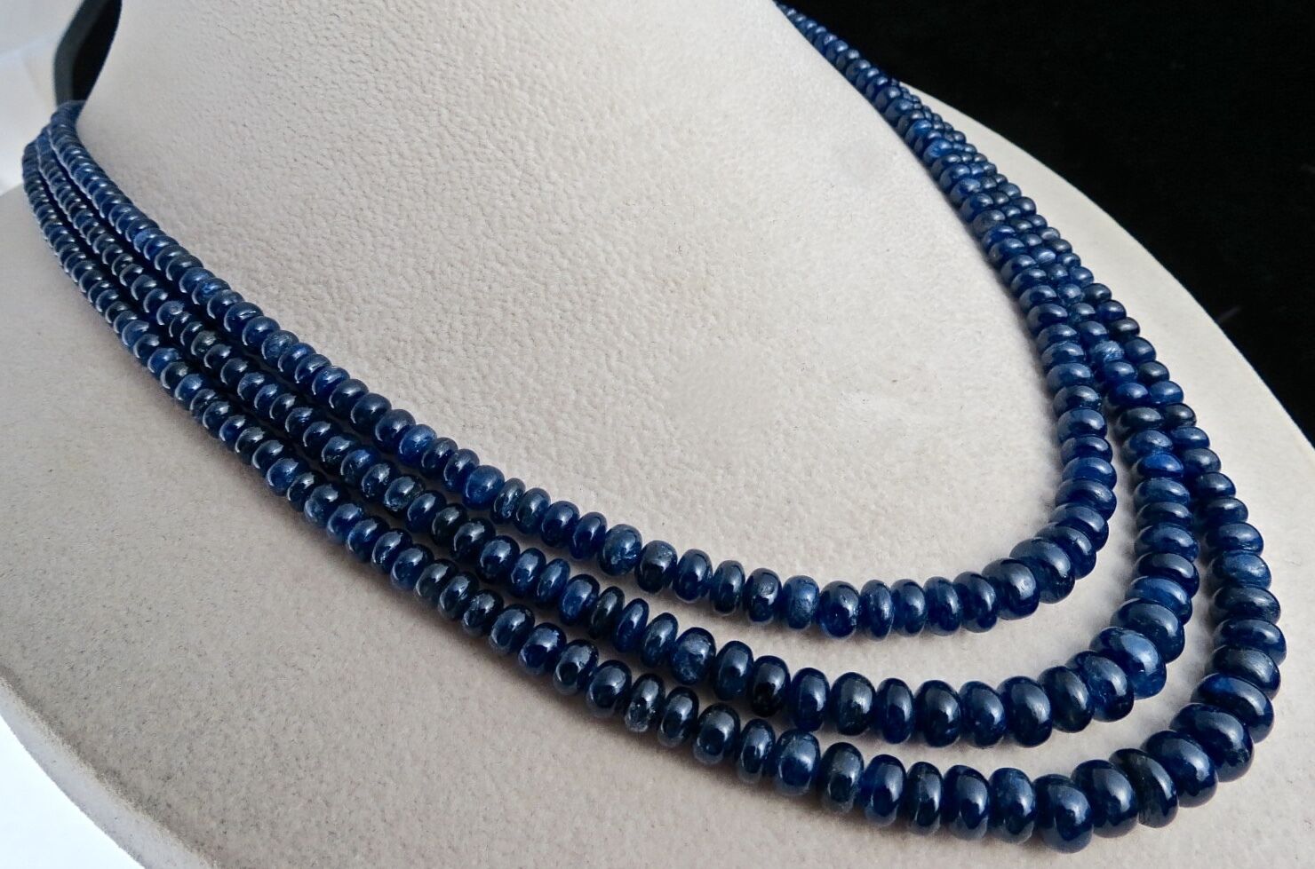 Certified Natural Blue Sapphire Beads Round 3 L 461 Ct Vintage Gemstone Necklace