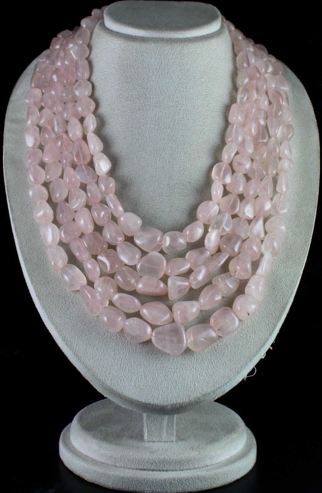 Natural Rose Quartz Beaded Necklace Cabochon Gemstone Long String 5 L 2513 Ct