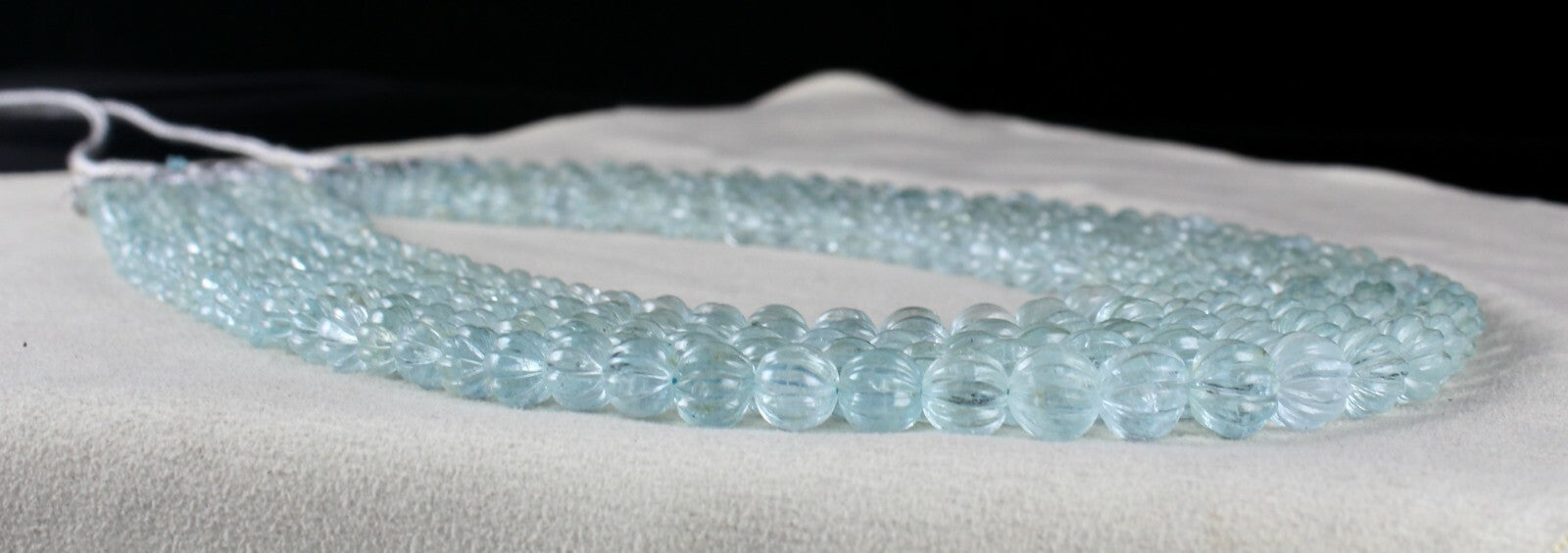 Certified Natural Aquamarine Carved Beads Necklace 900 Ct Blue Gemstone Melon