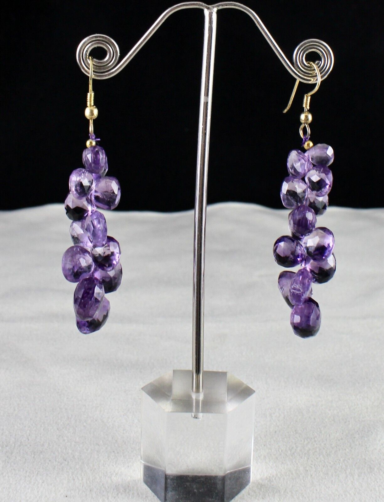 NATURAL AMETHYST BEADS TEAR DROPS 80 CARATS GEMSTONE METAL FASHION EARRING