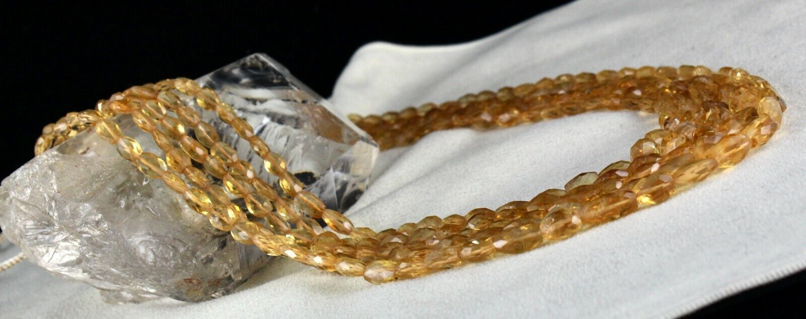 Natural Citrine Beaded Necklace 5 Line 409 Carats Faceted Long Gemstone Strings 