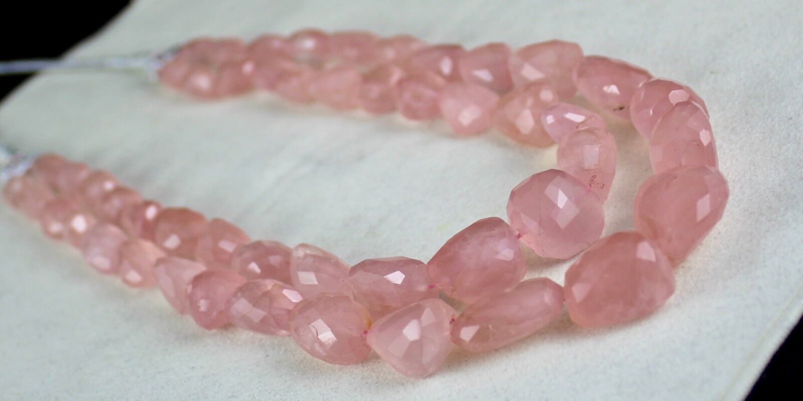 NATURAL ROSE QUARTZ TUMBLE CABOCHON 2 LINE 889 CTS BEADS GEMSTONE NECKLACE