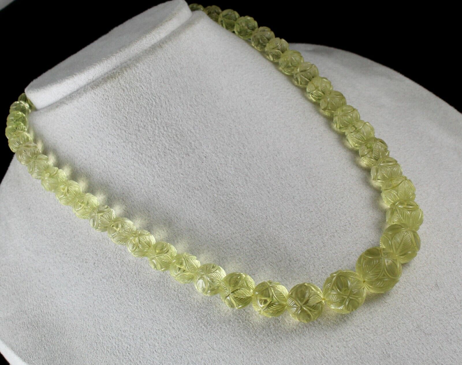 UNIQUE NATURAL LEMON QUARTZ BEADS CARVED 496 CTS SEMI PRECIOUS GEMSTONE NECKLACE