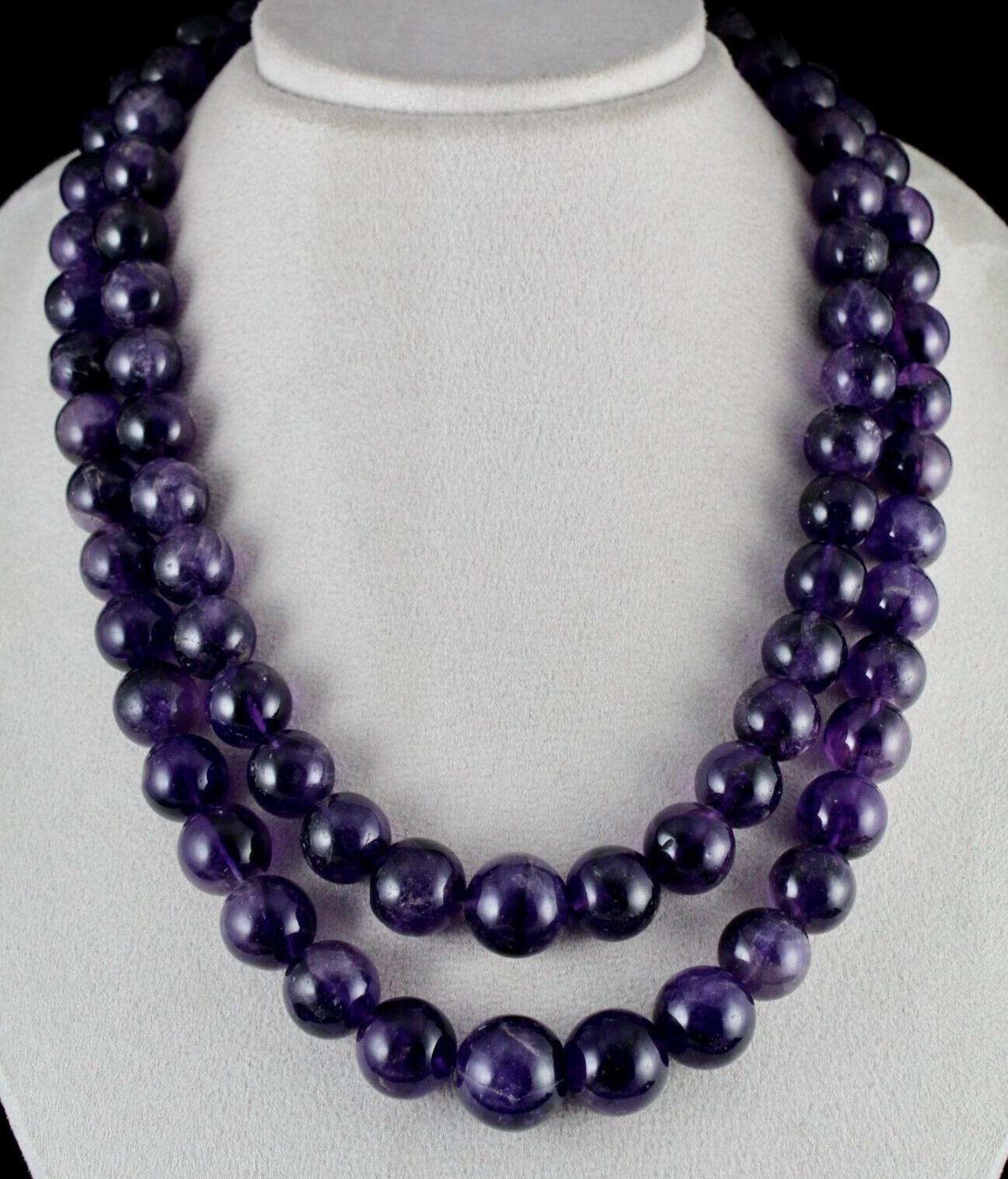 Natural Amethyst Beaded Necklace 2 Line 1705 Carats Big Round Gemstone Strings