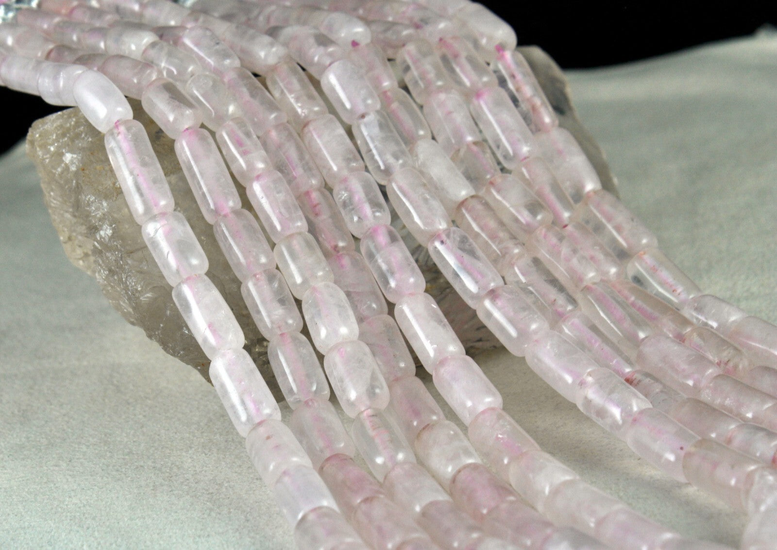 Antique Fashion Necklace Natural Pink Rose Quartz Tube Beads 1173 Ct Gemstone