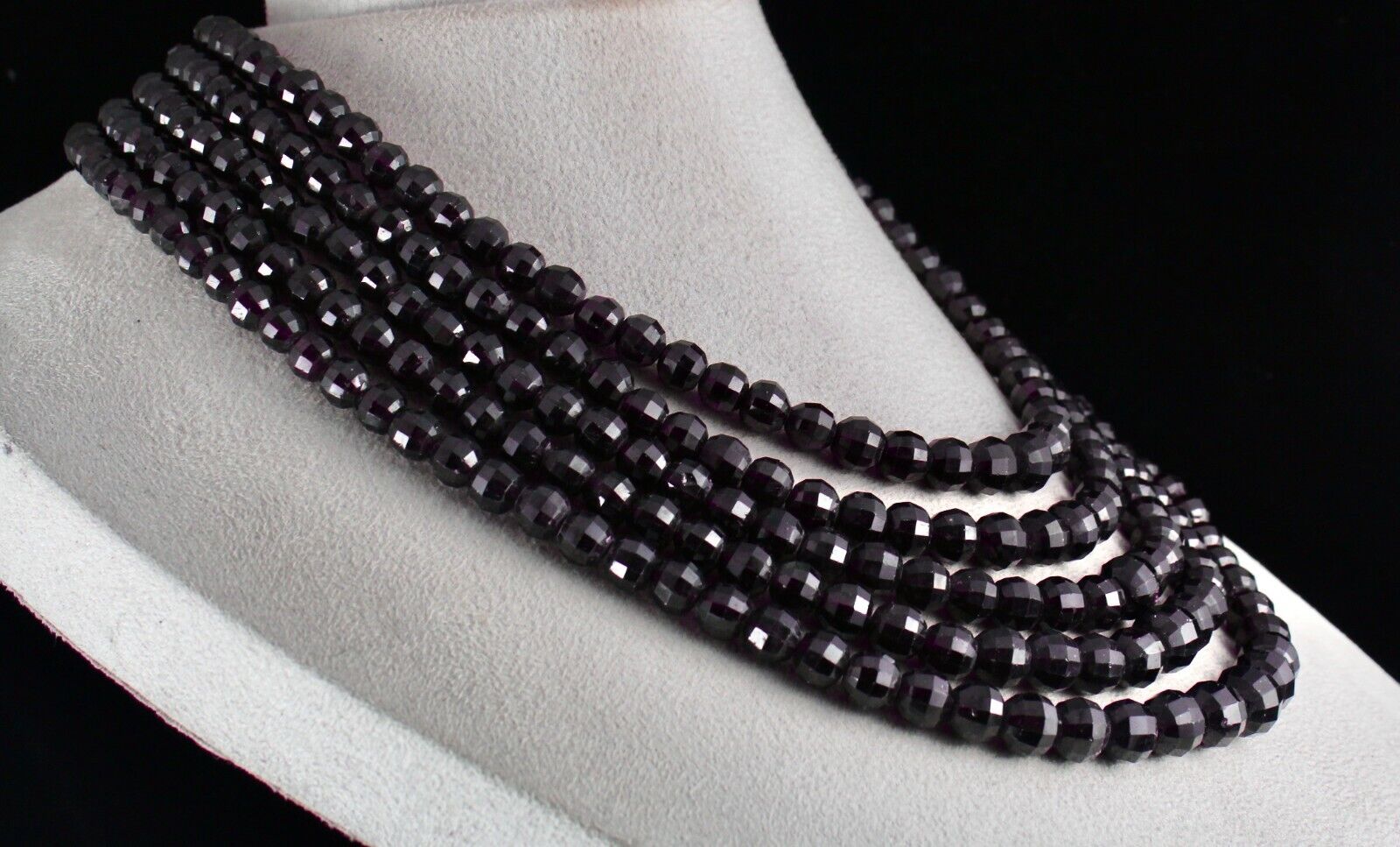 Natural Garnet Beaded Necklace 5 Line 1859 Carats Round Gemstone Silver Clasp