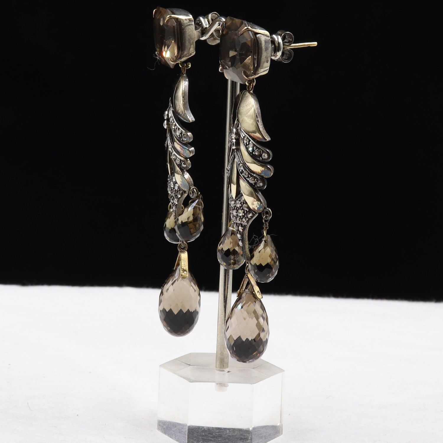 Certified Natural Smoky Quartz 141.9ct Natural Diamond Sterling Silver Earrings