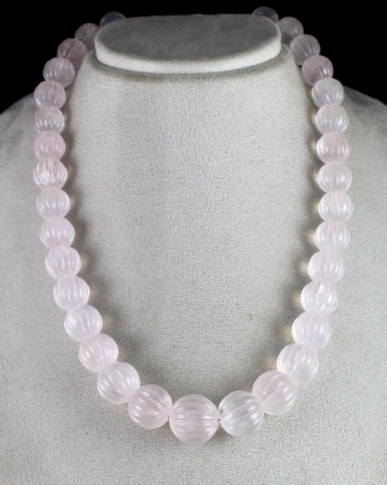 Rose Quartz Beaded Carved Necklace 1 L 813 Carats Natural Gemstone Silver clasp