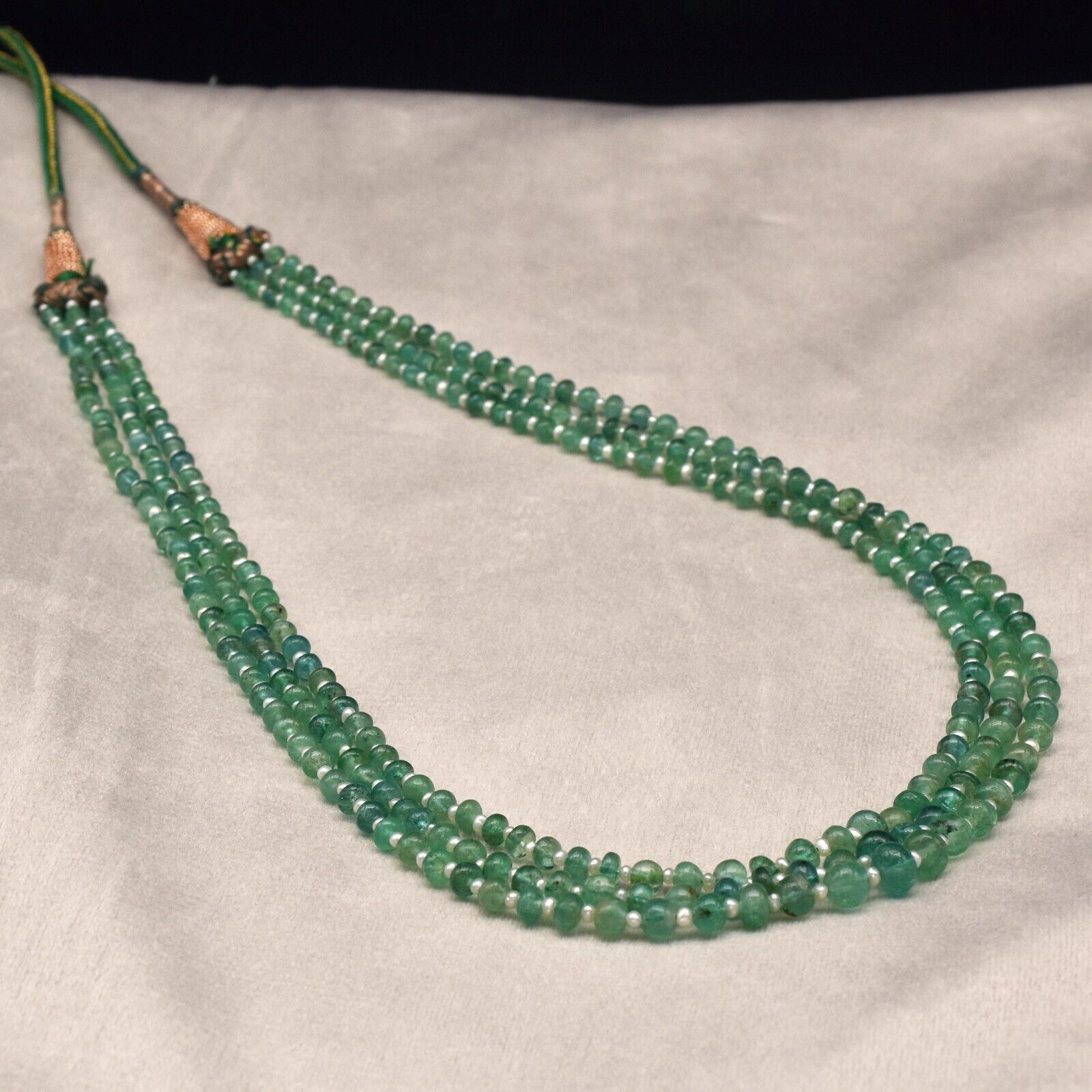 Vintage Natural Emerald Pearl Beads Round 3 L 117 Ct Gemstone Old Necklace