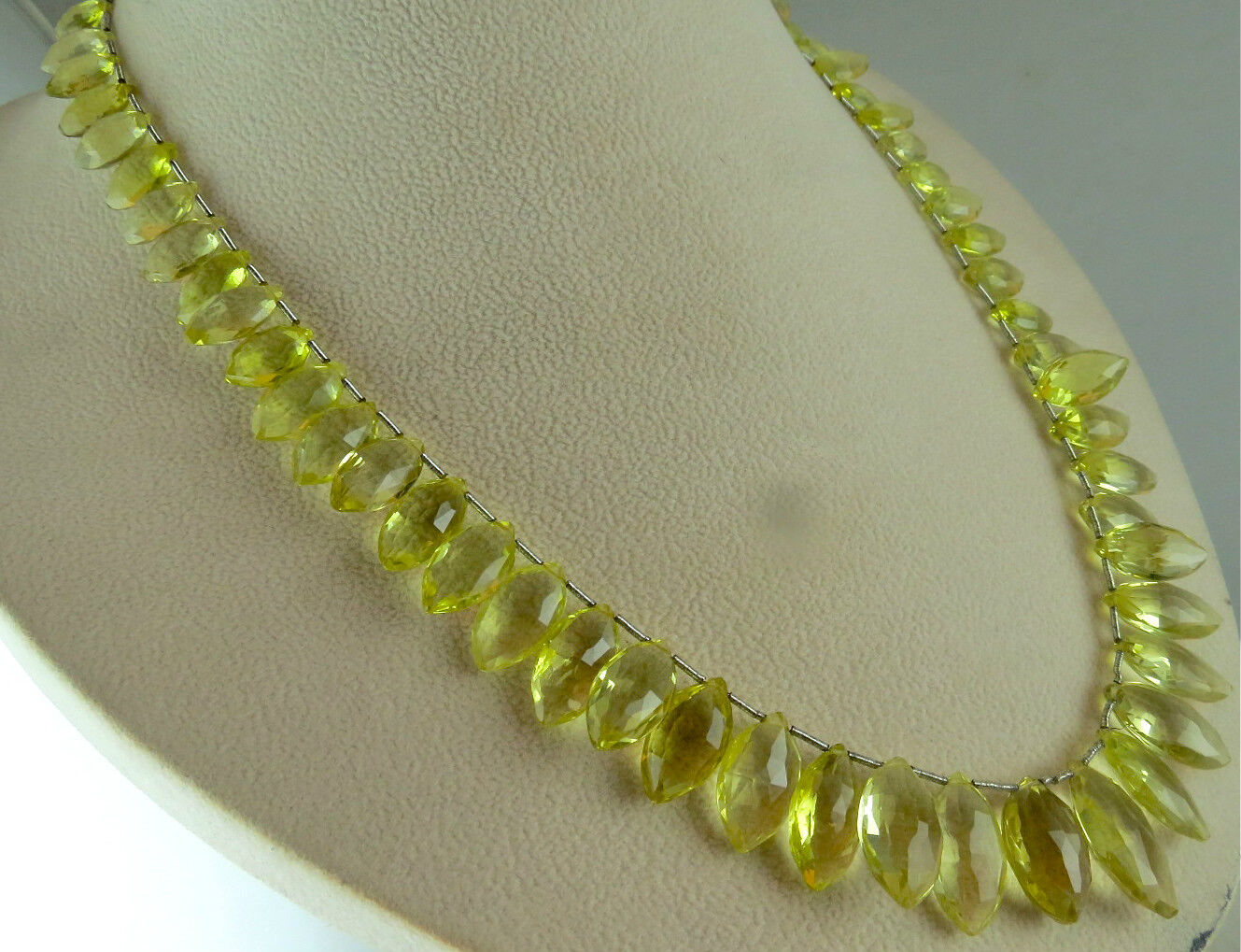 NATURAL LEMON QUARTZ BEADS FACETED TEAR DROPS 272 CTS GEMSTONE SILVER NECKLACE