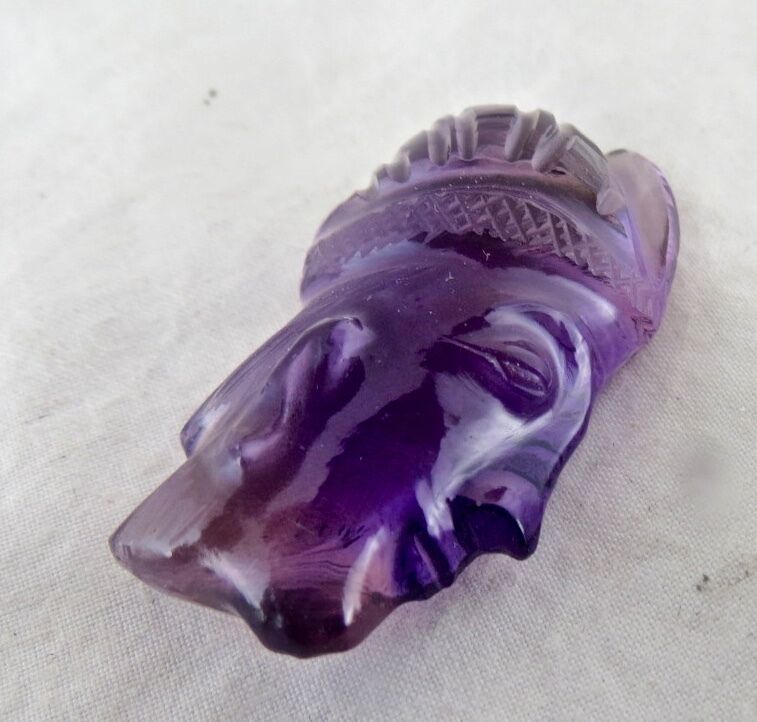 NATURAL BRAZILIAN AMETHYST 34 MM CARVED FACE 53 CARATS GEMSTONE PENDANT DESIGN