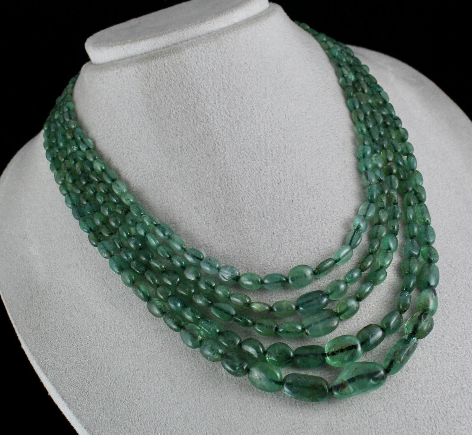 ANTIQUE 20MM BIG NATURAL EMERALD BEADS NUGGET 5 LINE 466CTS GEMSTONE NECKLACE