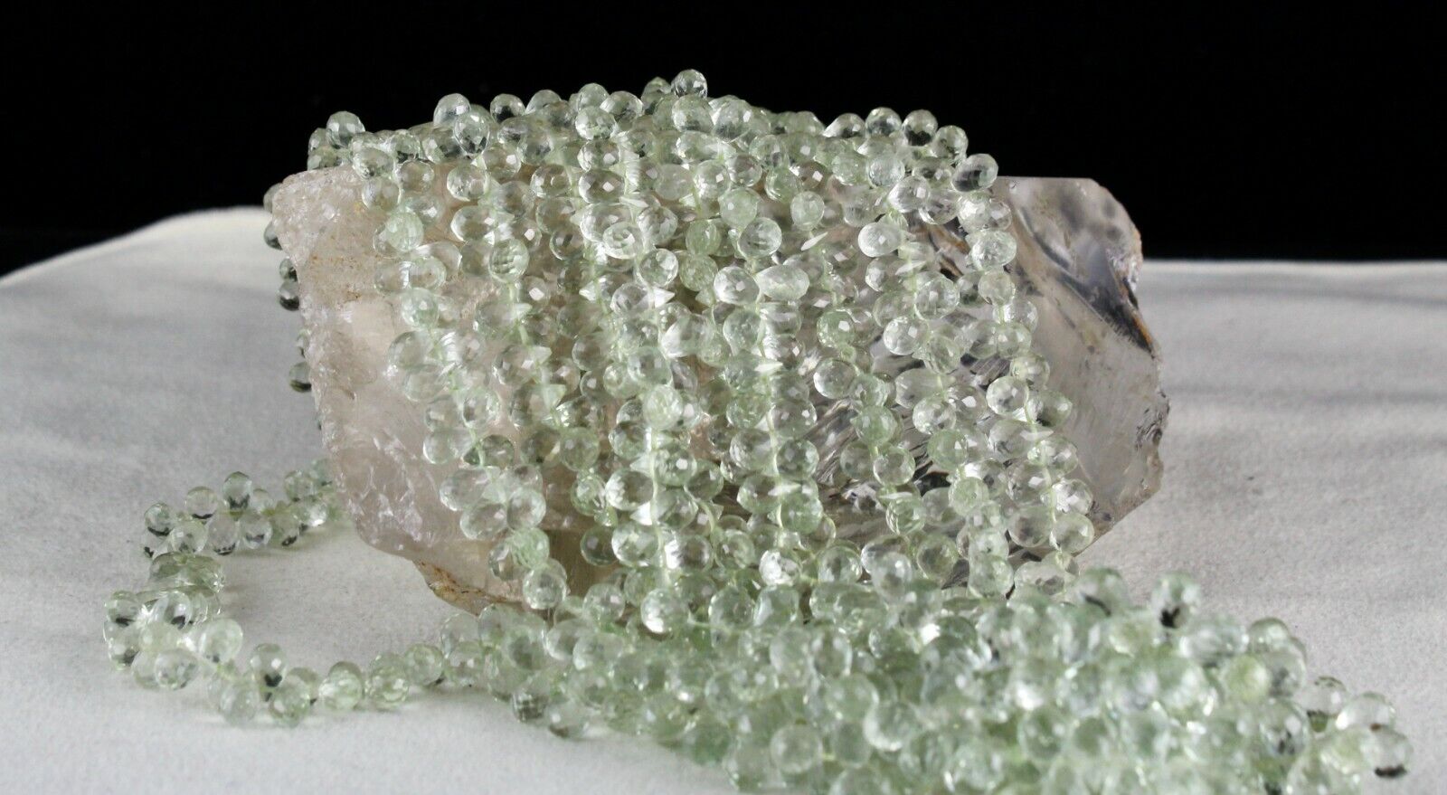 Natural Green Amethyst Beaded Teardrop 5 L 731 Ct Gemstone Fine Party Necklace