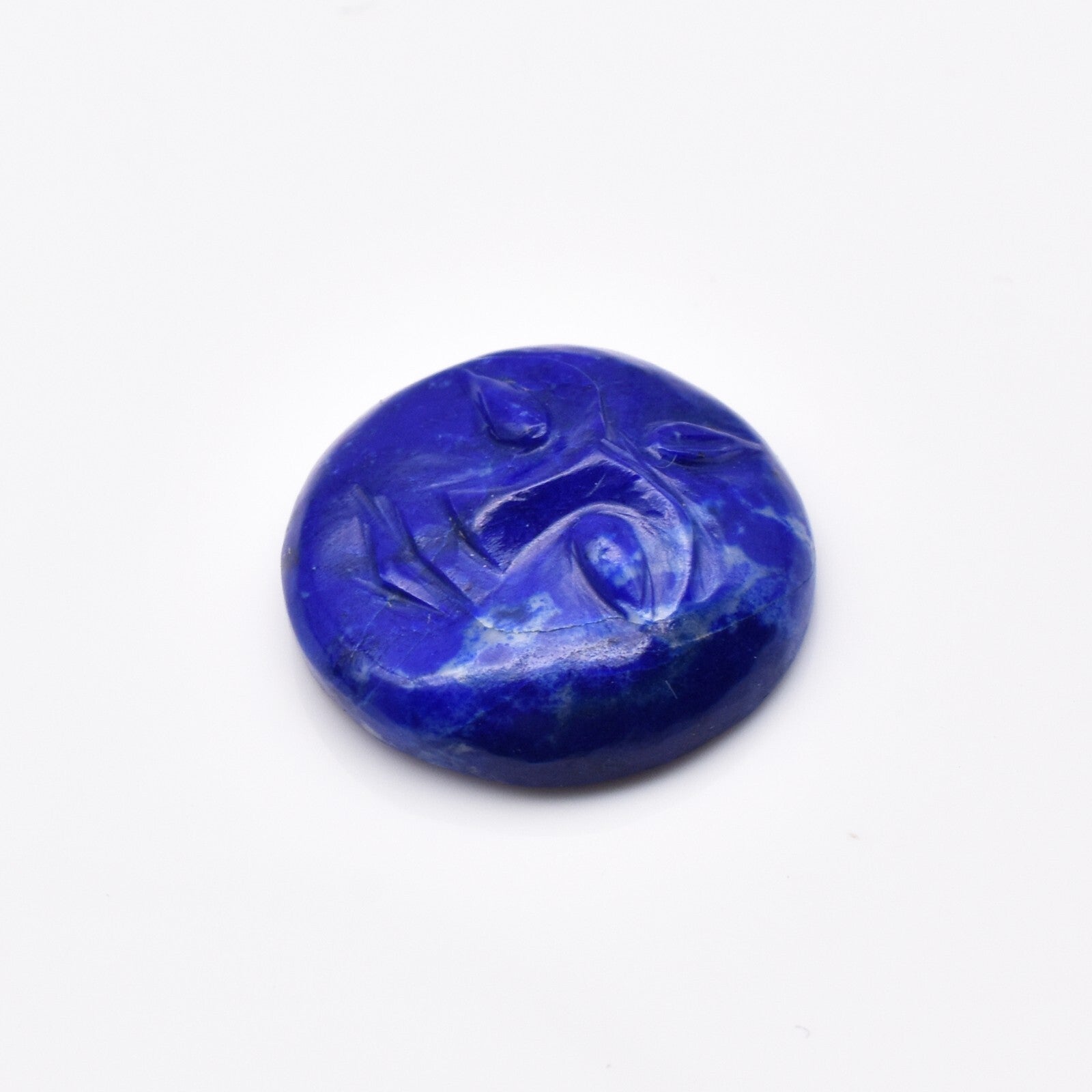 Natural 19mm Lapis Lazuli Face Engraved 15.67 Ct Blue Gemstone Pendant